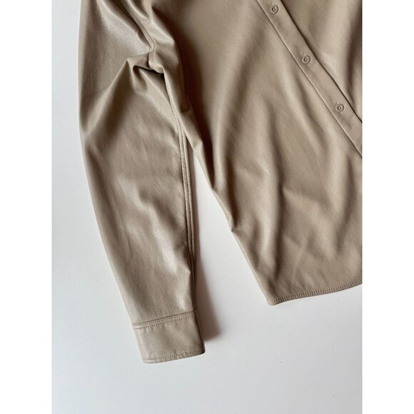 Aritzia BABATON Pelli Shiitake Taupe Beige Vegan Leather Shirt Jacket, Size M - Picture 8 of 16